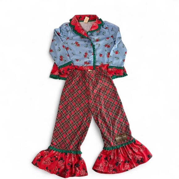 Matilda Jane Long Winter's Nap girls' red plaid ruffle pajama set, size 4t - Picture 1 of 6